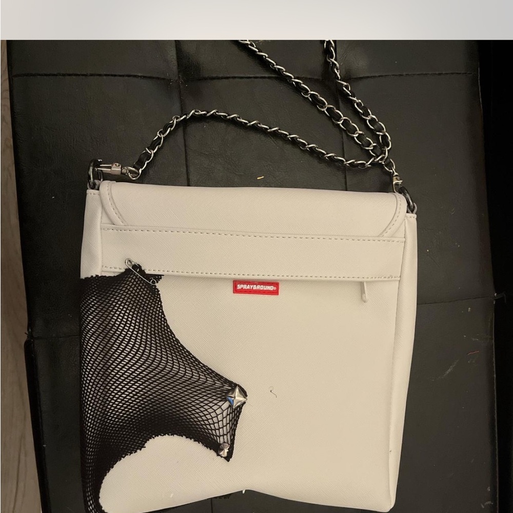 Sprayground White and Black Crossbody Bag with Pink Bow - Picture 2 of 2